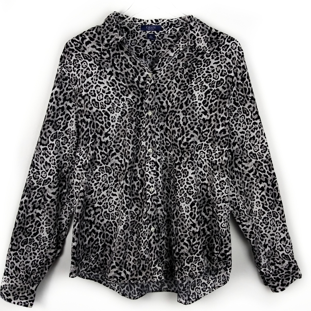 Chaps leopard print button down shirt